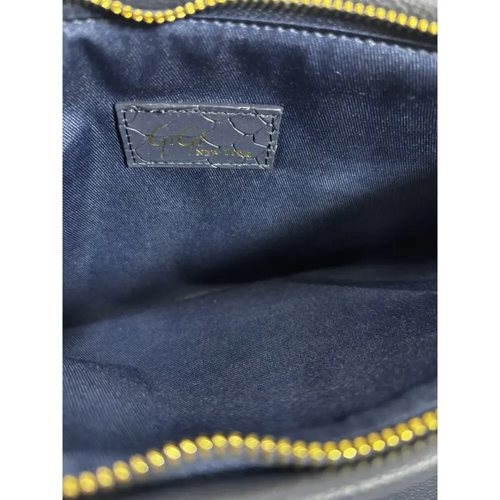 GiGi New York Navy Blue Foldover Clutch Vegan Leather Snake Print Zipper NoStrap - Picture 10 of 11